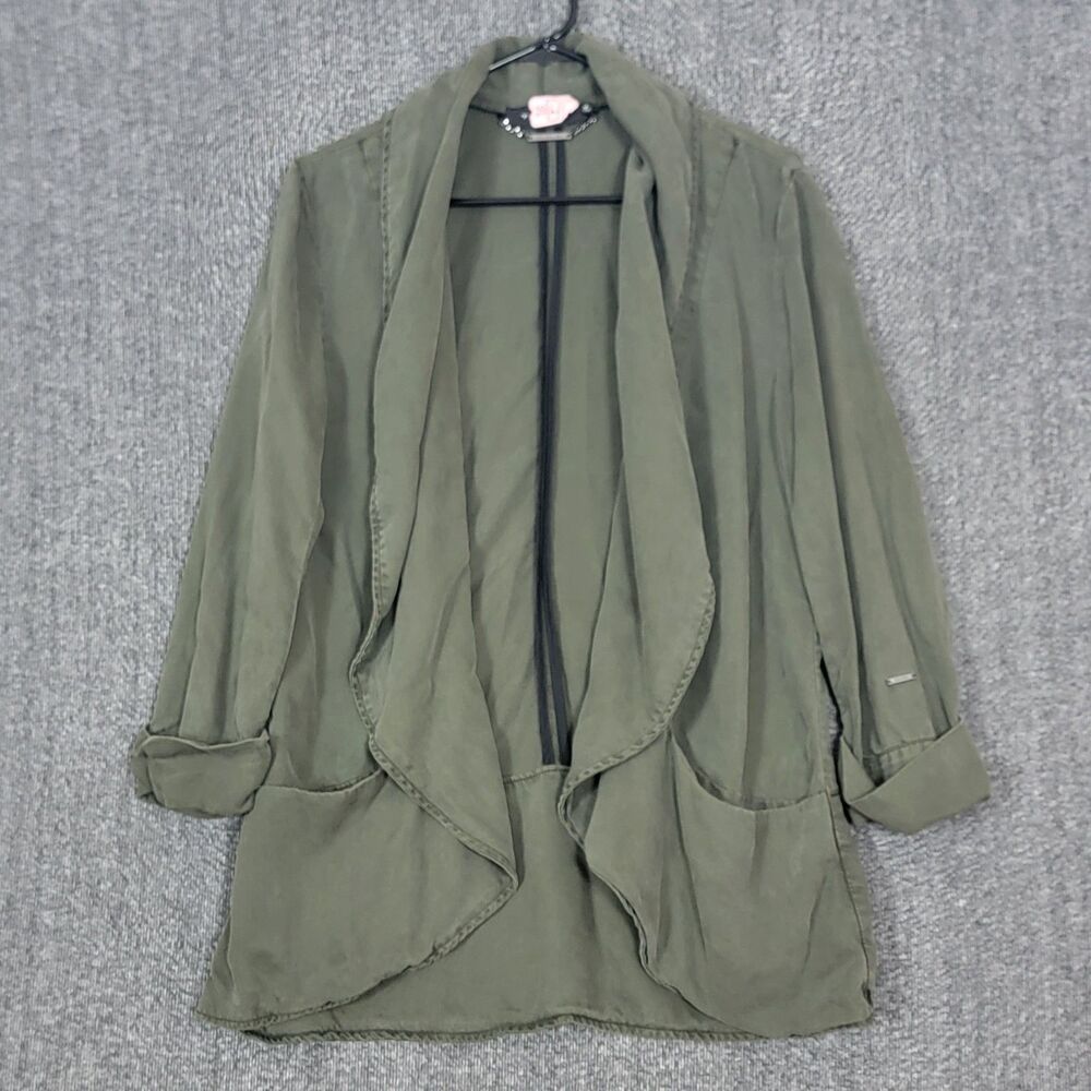 Tahari Blazer Womens M Olive Green 3/4 Sleeve Slouchy Casual Jacket with Pockets